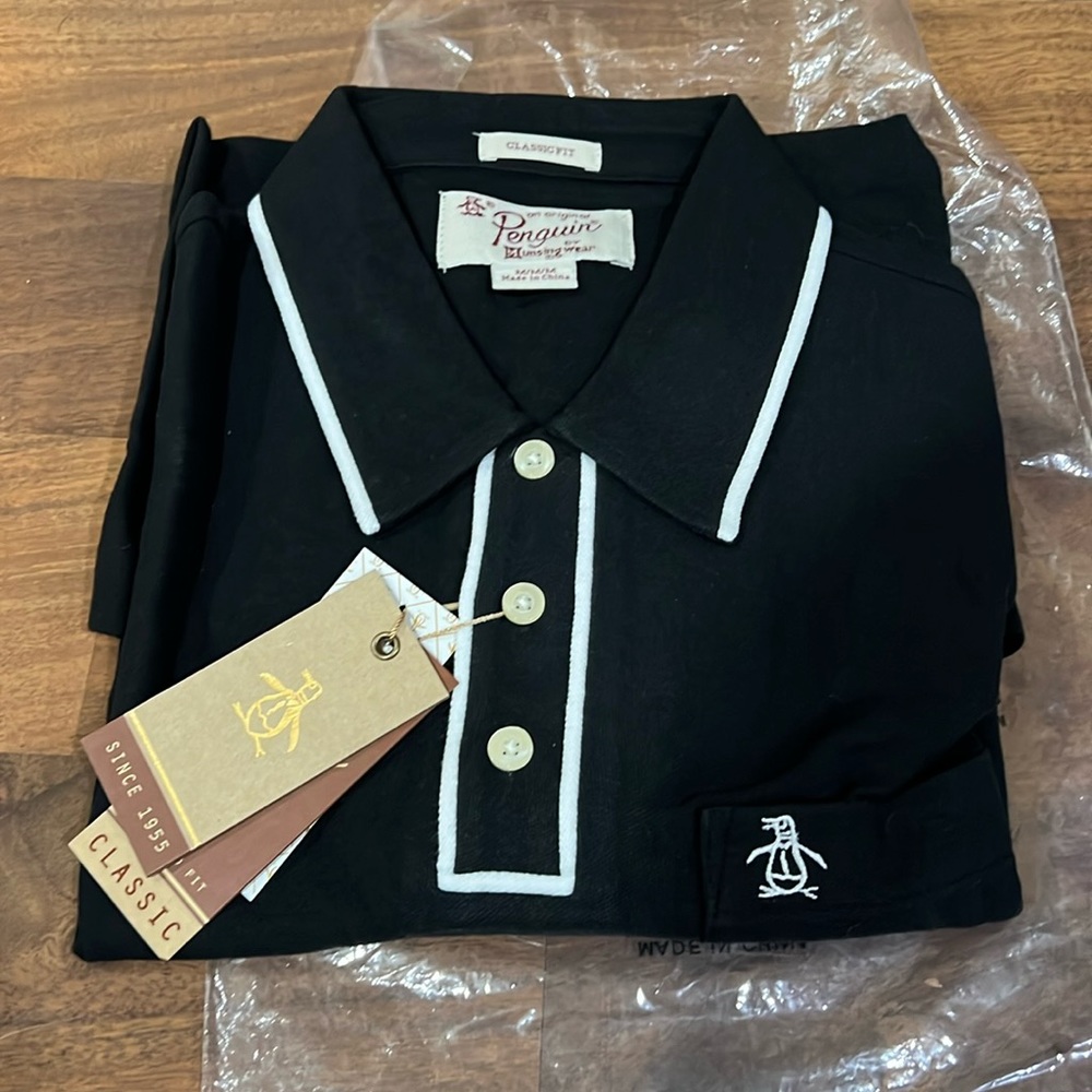 Brand New Black & White Penguin Munsingwear Polo Shirt Mens Medium